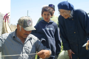 Preparing sinew for snowshoe