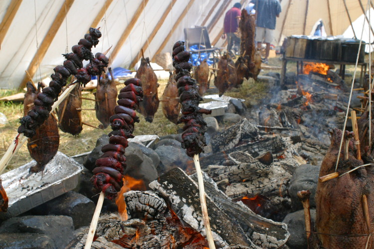 Cooking goose hearts and sugabon for GOOP feast